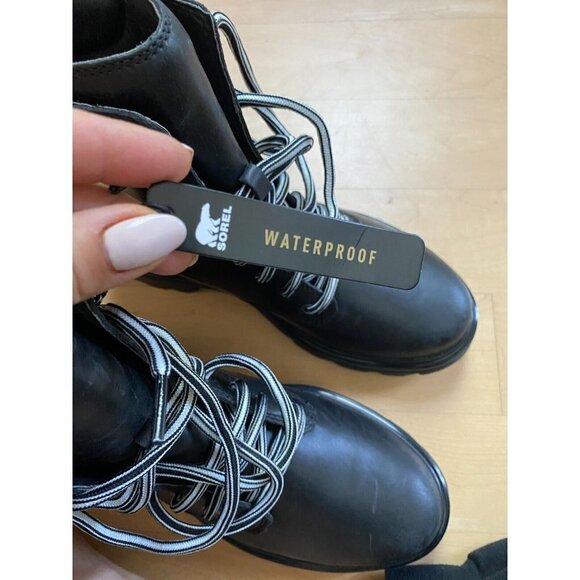 Sorel BNWT "Lennox" black leather lace up boot sz 8 NEW waterproof - Picture 4 of 10